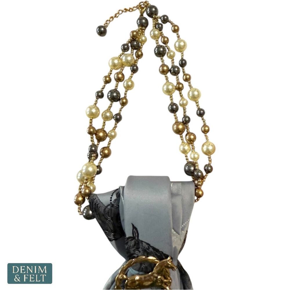 NEW Handmade Necktie Scarf Necklace Horse Print Beaded Chain Western Equestrian - Picture 4 of 7